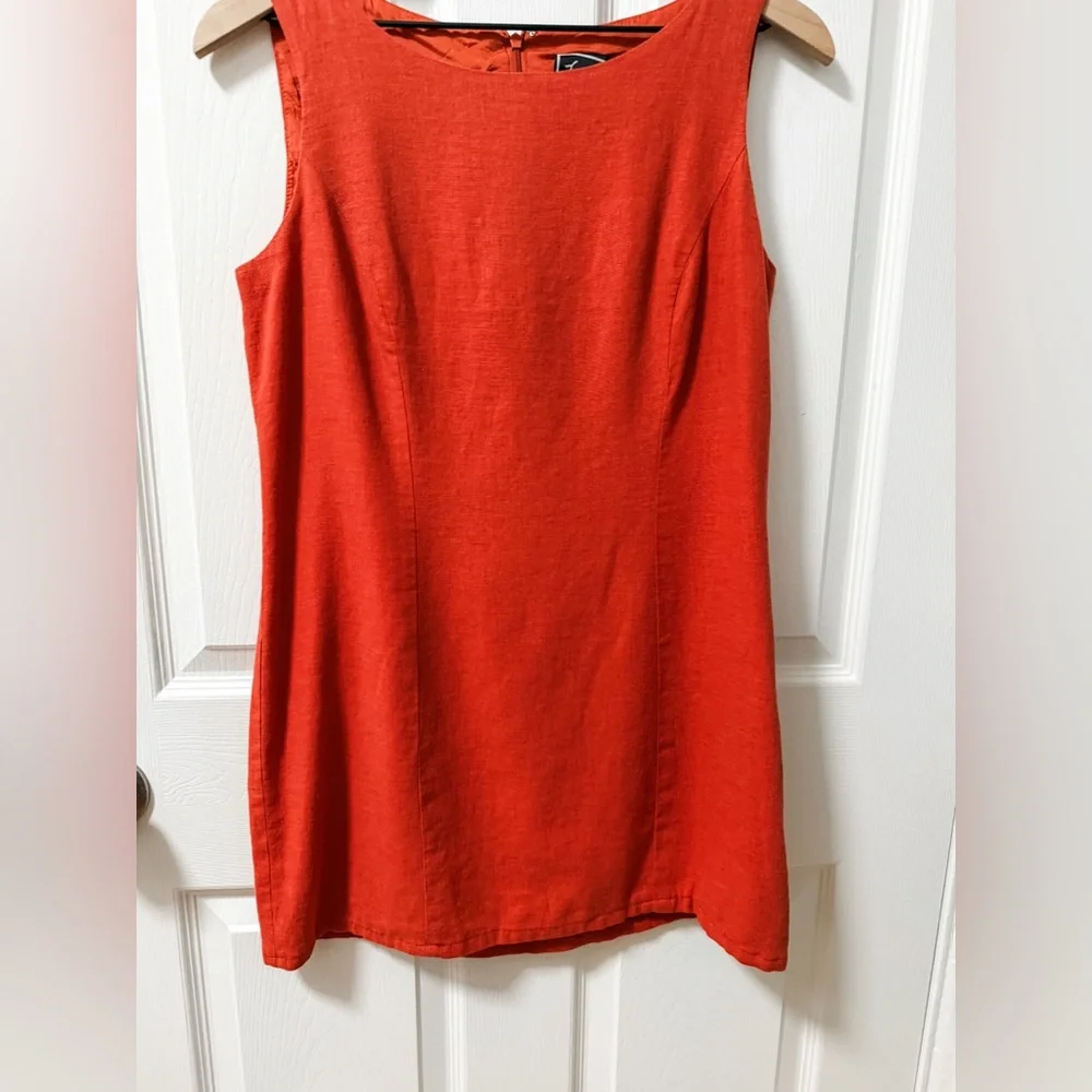 Vintage linen high neck burnt orange shift dress size 6 Lennie New York LNY fall - Picture 4 of 9
